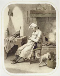 Sloth in the Kitchen, from a series of prints depicting the Seven Deadly Sins, c.1850